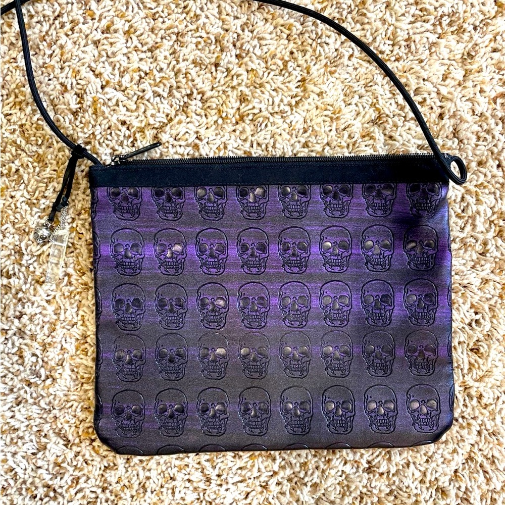 Purple skull slouch pouch purse crossbody